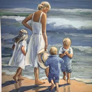 RARE Mother Beach Children Family Ties J Hollander Art Print Home Decor Nautical
